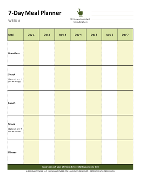 Free printable weekly meal planner