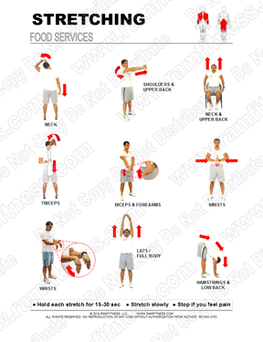 Free Printable Stretching exercises for Restaurant workers and food service Professionals. Stretching at work.