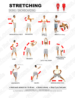 Free Printable Stretching Routine for Skiing and Snowboarding. Winter Sports Stretching. Stretching at School. Sports Stretching.