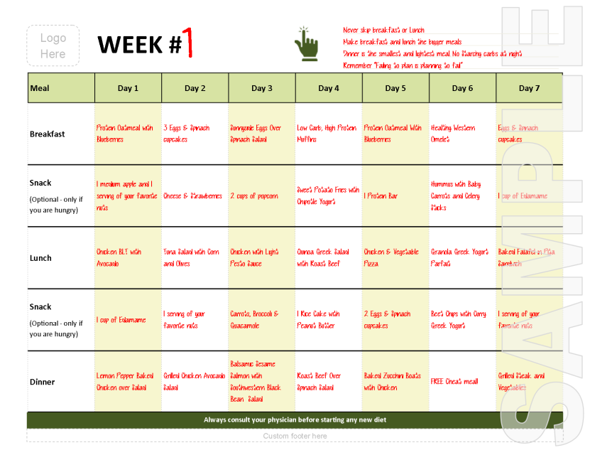Customizable Weekly Meal Planner