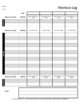 Free Printable Detailed Exercise and workout Log Chart