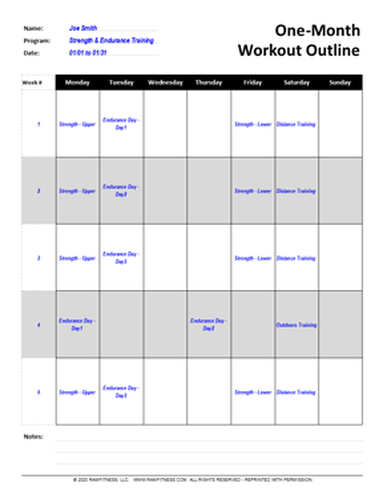 Free Printable One-Month and workout outline calendar Log Chart