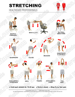 Free Printable Stretching Guide for Health Professionals. Stretching exercises for Construction Workers. Stretching at work.